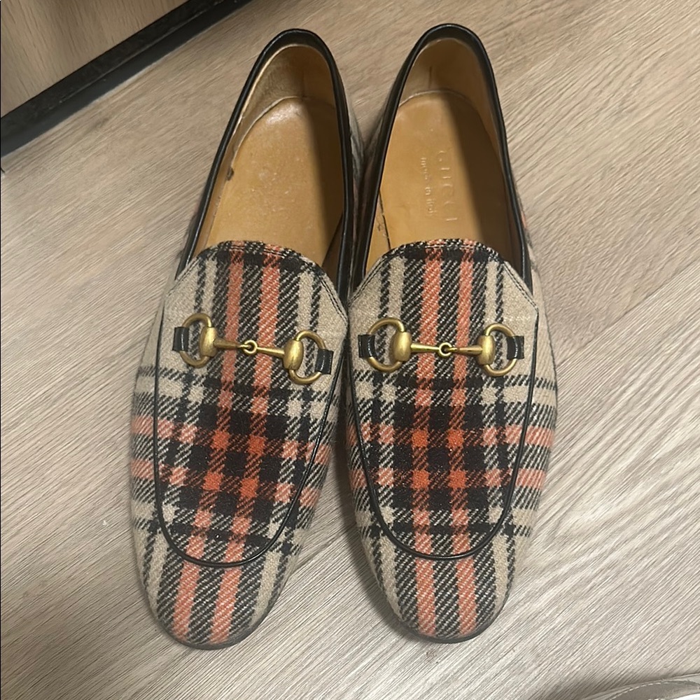 Plaid Loafers with Gold Detailing